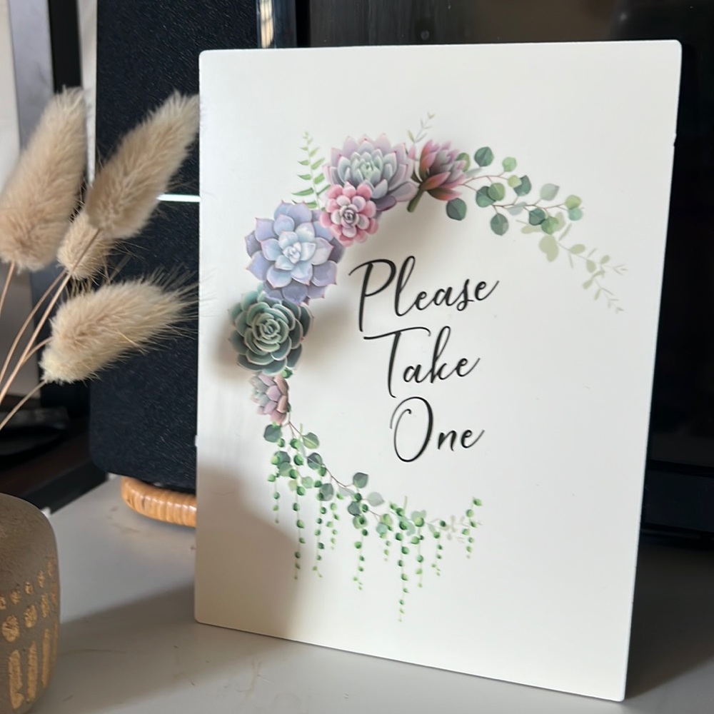 Please take one succulent wedding favor sign